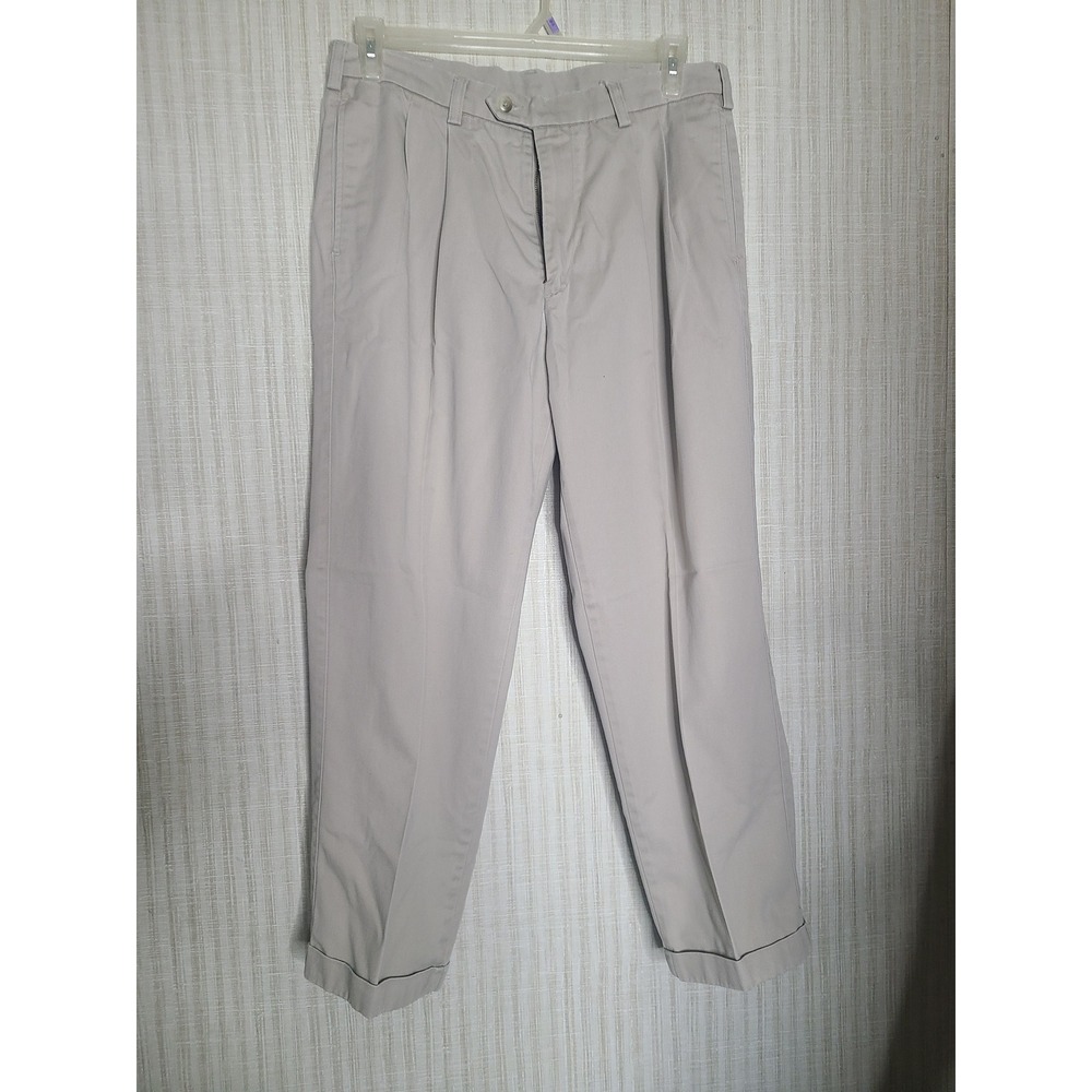 Savane Motion Men Khaki Pleated Relaxed Fit Pants 34W x 29L